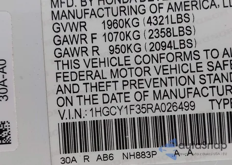 2024 Honda Accord Ex из США, поврежденный, VIN 1HGCY1F35RA026499